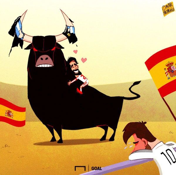 کاری که اسپانیا با آرژانتین در بازی دوستانه کرد به روایت کاریکاتور!